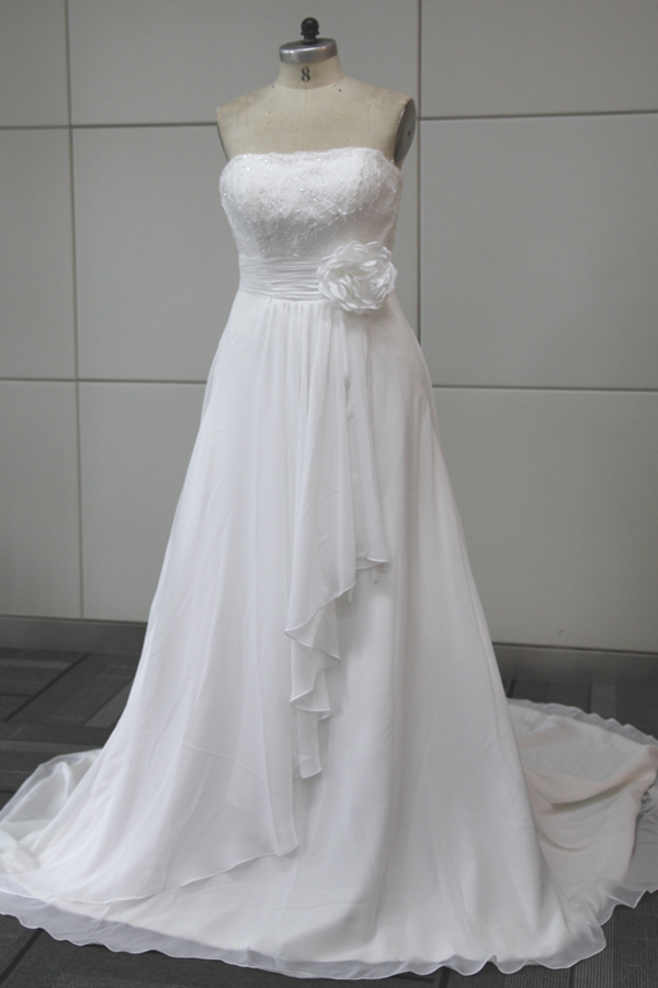 2014 Destination Chiffon Wedding Dress Of Strapless Empire And Handmade Flower Embellishment JSWD0255